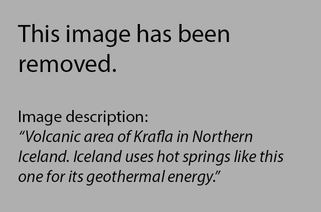 Volcanic area of Krafla in Northern Iceland. Iceland uses hot springs like this one for its geothermal energy. (Creative Commons photo by Fougerouse Arnaud/Flickr)