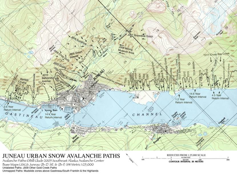 Juneau urban snow avalanche path