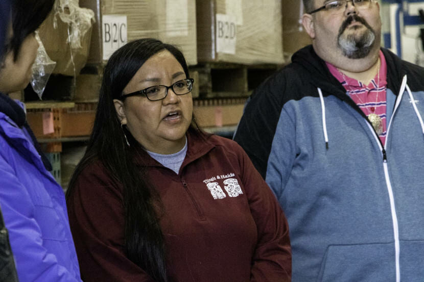 Anne Stepetin talks to people who showed up to search for Geraldine "Gerry" Nelson on May 5, 2021, at Sacred Shine in Juneau, Alaska. It has been six days since Nelson went missing from her Lemon Creek home. (Photo by Lyndsey Brollini/KTOO)