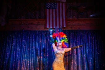 Gigi Monroe (James Hoagland) performs during Juneau Drag's first live show in 15 months on Saturday, May 22, 2021, in Juneau, Alaska. (Photo by Rashah McChesney/KTOO)