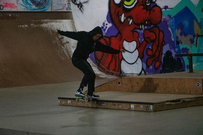 Sarah Leggitt skateboards at The Pipeline skatepark in Juneau. She hosted the first women and trans skateboarding session in town through her job at Skate Like A Girl.