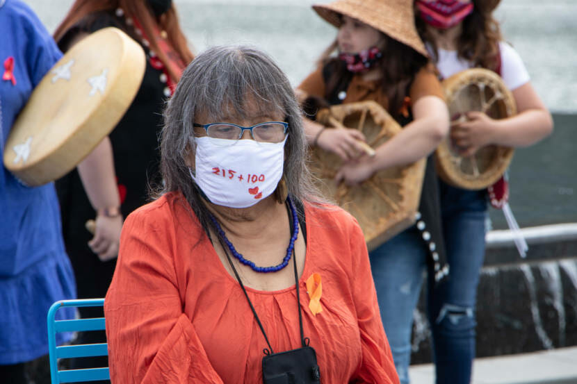 Leona Santiago at a vigil for the 215 children found buried at a residential school in Kamloops, British Columbia.