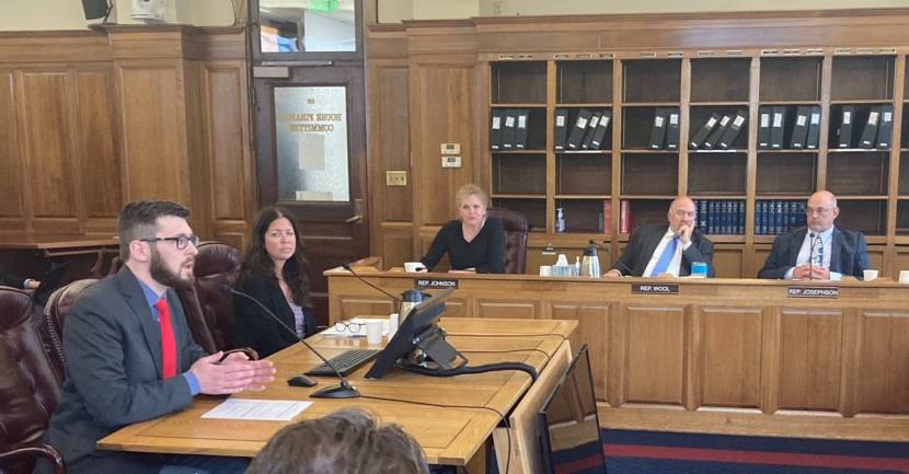 Alaska Office of Management and Budget Director Neil Steininger, left, responds to questions from House Finance Committee members in the Alaska State Capitol in Juneau on June 24, 2021. From the left: state Division of Personnel and Labor Relations Director Kate Sheehan; Rep. DeLena Johnson, R-Palmer; Rep. Adam Wool, D-Fairbanks; and Rep. Andy Josephson, D-Anchorage. The committee also heard from business leaders concerned about a potential state government shutdown on July 1. (Photo by Andrew Kitchenman/KTOO and Alaska Public Media)