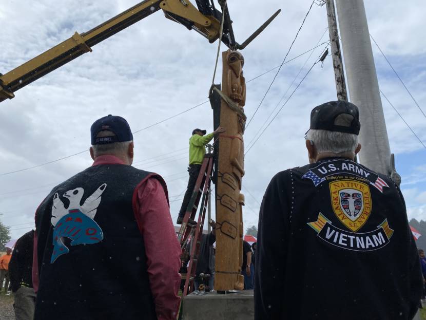 Veterans and their families came together for a totem pole raising ceremony in Hoonah on Saturday, July 24. 