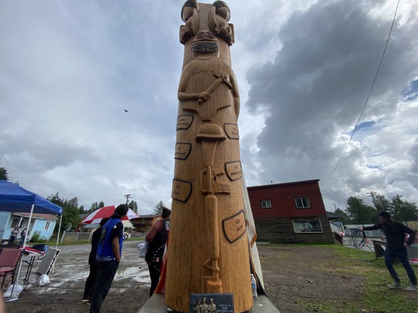 Veterans and their families came together for a totem pole raising ceremony in Hoonah on Saturday, July 24.