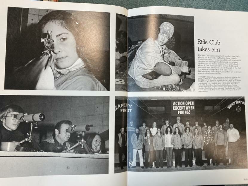 The 1974-'75 high school rifle club as pictured in the yearbook.