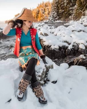 A portrait of Tlingit artist Kaasteen Jill Meserve in Juneau, Alaska taken by Konrad Frank. (Photo courtesy of Jill Meserve)