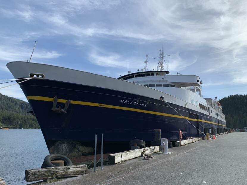 The Malaspina ferry, tied to a dock.