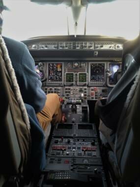 a view of the learjet's cockpit