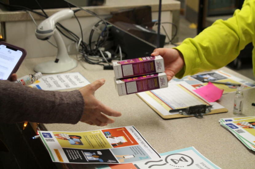 The Anchorage Health Department had distributed 2,000 test kits to the Fairview and Spenard Rec Centers by Wednesday, Dec. 29, 2021, in Anchorage, Alaska.  (Lex Treinen/Alaska Public Media)