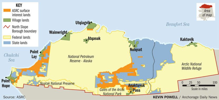 A map showing land ownership on Alaska's North Slope