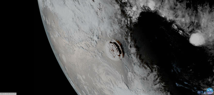 An eruption of an underwater volcano bear Tonga, which triggered a tsunami that was seen throughout the Pacific. In Alaska, people reported hearing the eruption several hours before the tsunami made it to shore. (Image courtesy CIRA at Colorado State University)