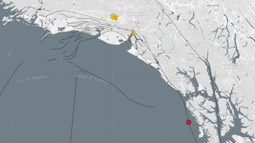 A map of showing the earthquake's epicenter marked with a red circle