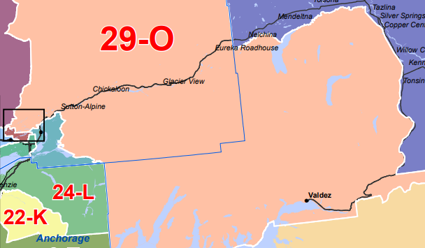 This is a detail of House District 29 in the state legislative map adopted by the Alaska Redistricting Board. It was the subject of much of the closing arguments on the last day of a trial on five redistricting cases. [Detail of screen capture from Alaska Redistricting Board site]
