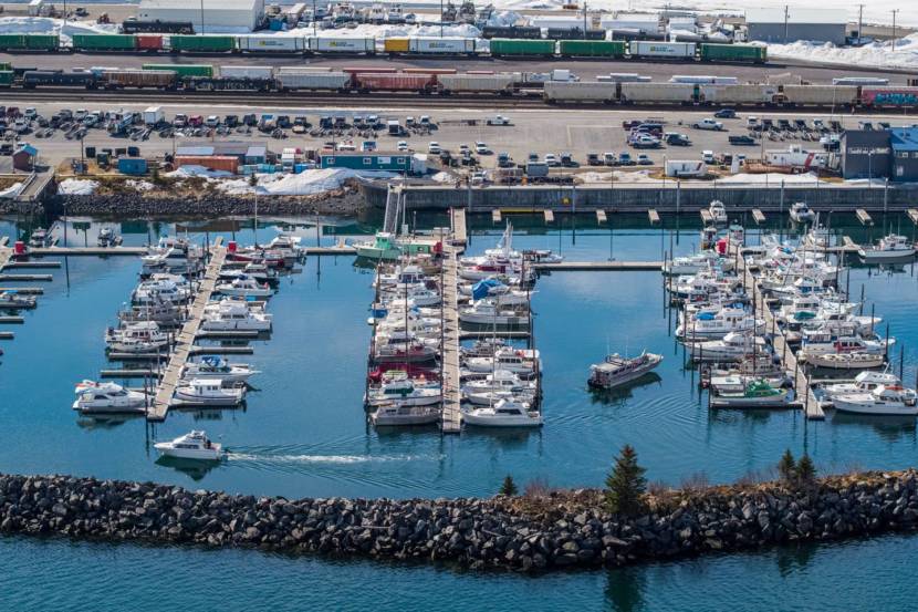 A small boat marina, seen from above