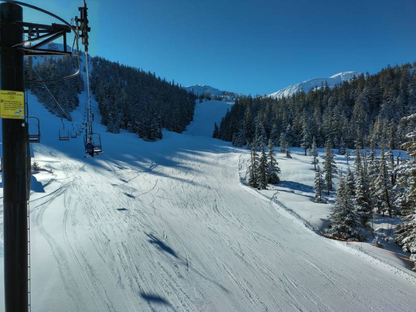 Looking up Log Jam and the west side of Eaglecrest Ski Area, seen on Wednesday 2/23/2022. (Photo by Mikko Wilson/KTOO)