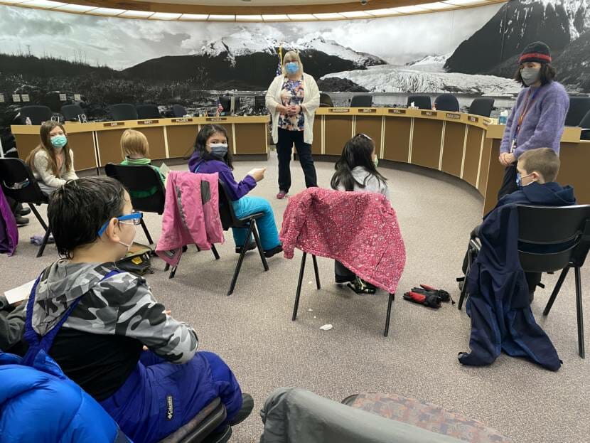 Juneau Mayor Beth Weldon answers questions from Diane Antaya's second grade Harborview Elementary class on Friday, Feb. 4, 2022.