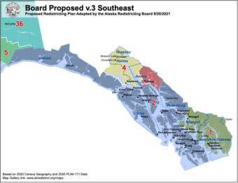 A map showing proposed legislative districts in Southeast Alaska