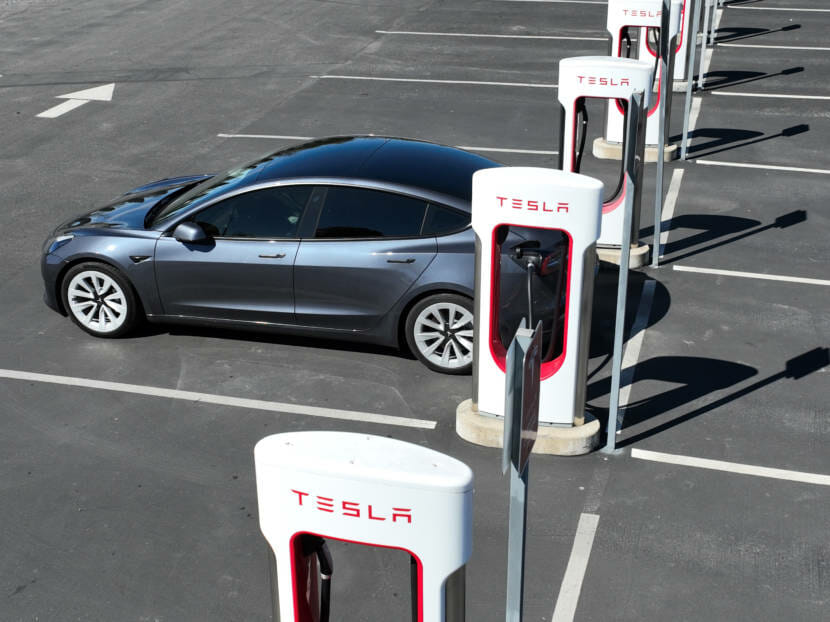 A Tesla at a recharging station