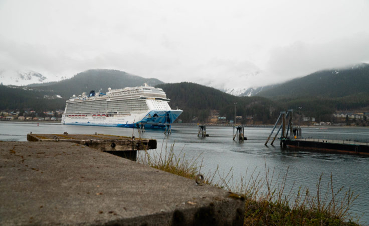A cruise ship approaches Juneau