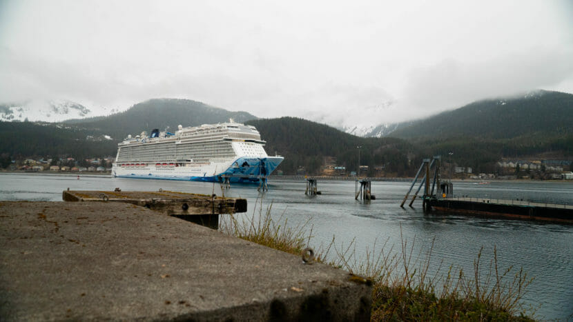 A cruise ship approaches Juneau
