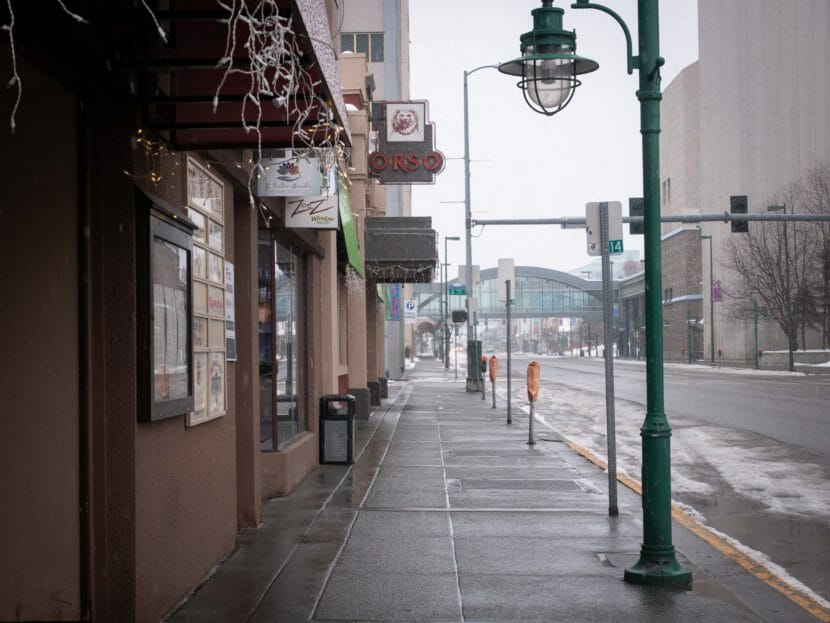 An empty street in downtown Anchorage