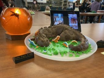For her final project, Thunder Mountain High School student Abigail Sparks made a T-Rex out of cake to represent Jurassic Park.