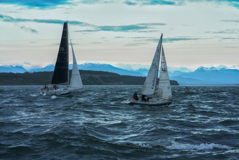 Two sailboats in moderate chop