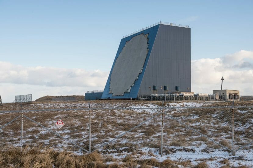 A large trapezoidal structure on treeless ground