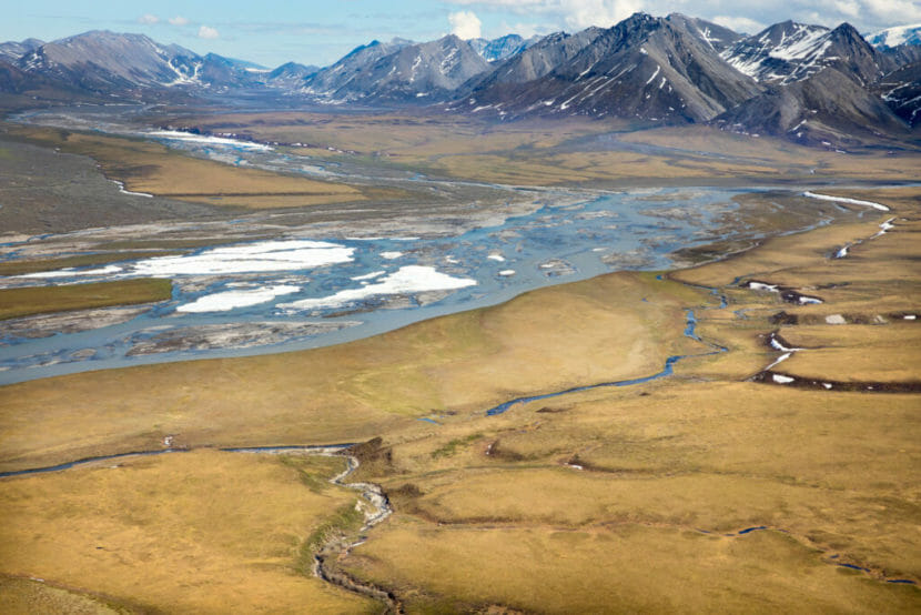 An aerial view of ANWR's coastal plane and the Canning River