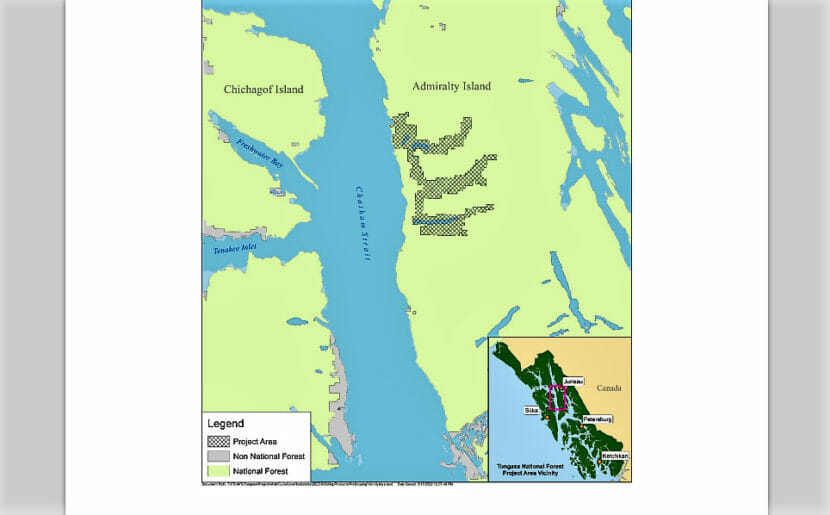 A map of Admiralty Island showing the project area
