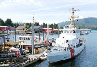 Two Coast Guard ships at a dock