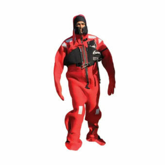 A product photo of a man in an Imperial survival suit