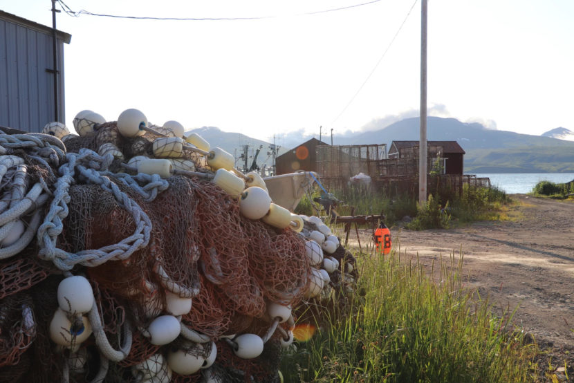 Fishing nets and crab pots stored on land in a fishing community