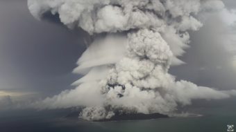 A massive plume rising from a volcano