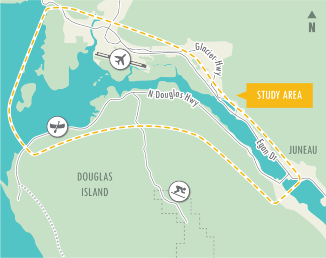 Area map of Juneau Douglas' second crossing project