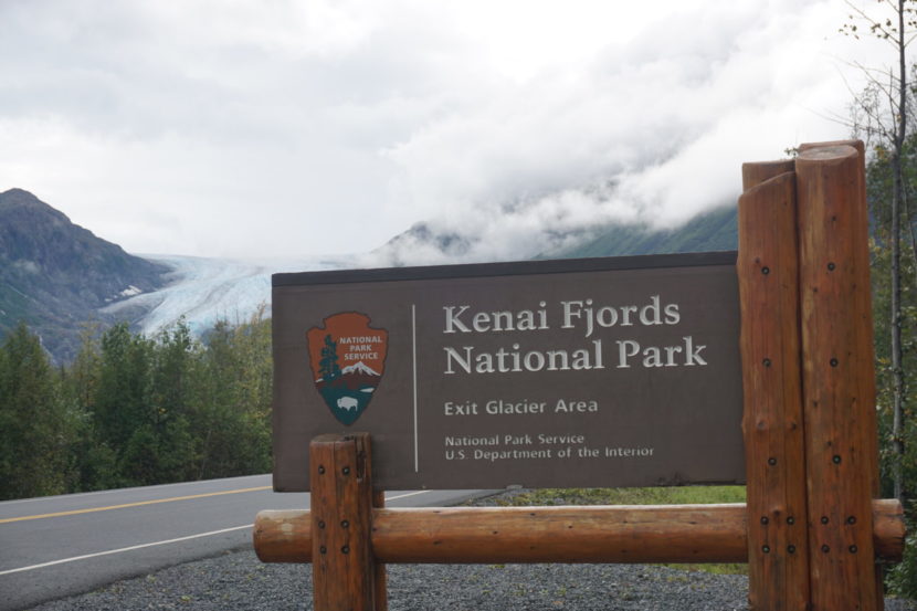 A road sign for Kenai Fjords National Park