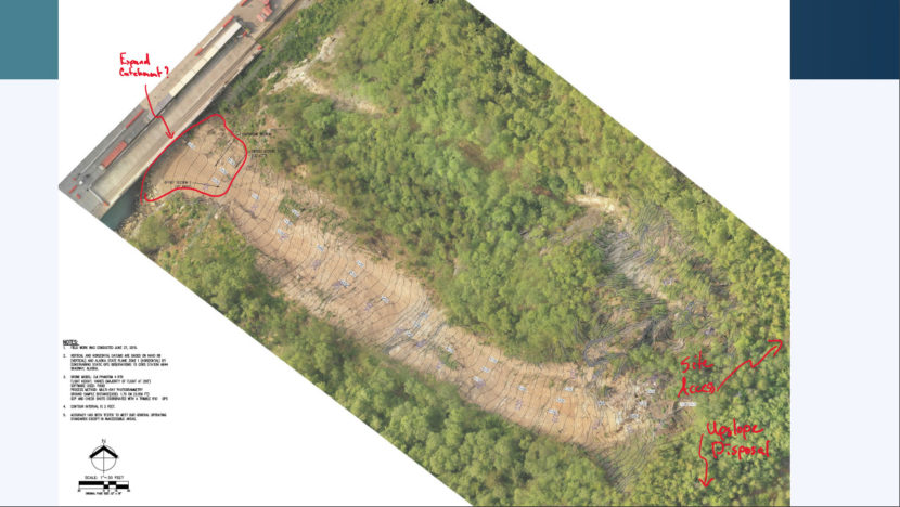 Another, wider aerial showing the whole slide area and part of the railroad dock