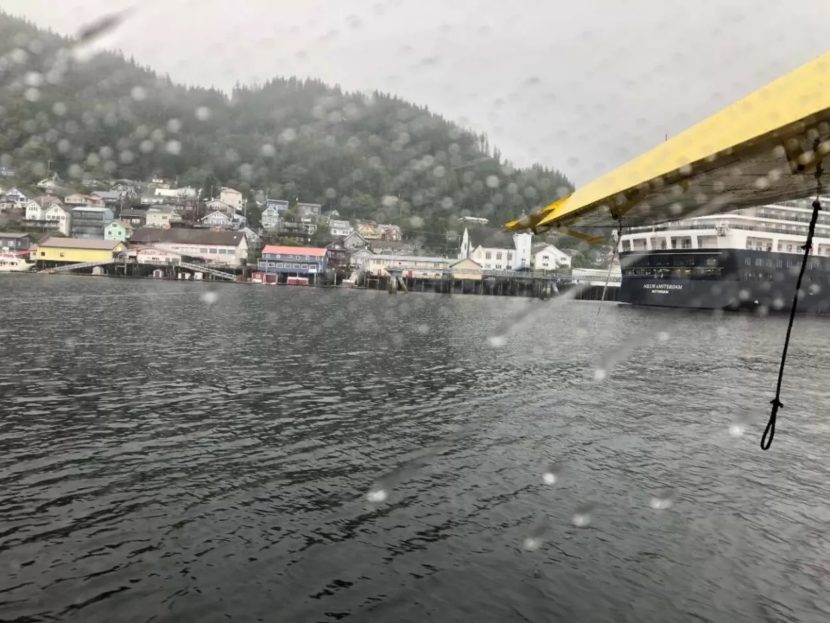 A rainy day seen from a docked floatplane