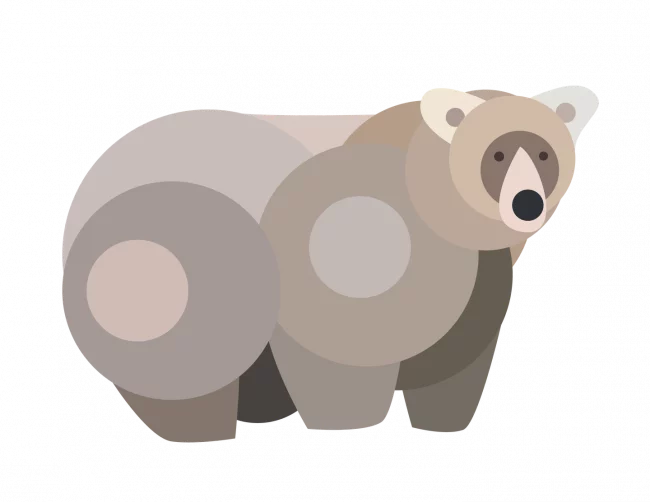 An artist's rendition of Grazer -- a very fat bear -- depicted as concentric circles.