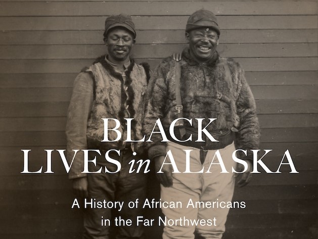 The cover of the book Black Lives in Alaska, showing two Black men dressed partly in furs.