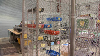 Ballots in a secure storage cage at the Juneau ballot processing center on Monday October 2nd, 2023. (Photo by Mikko Wilson/KTOO)
