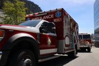 An ambulance in downtown Juneau in May, 2023. (Clarise Larson/KTOO)