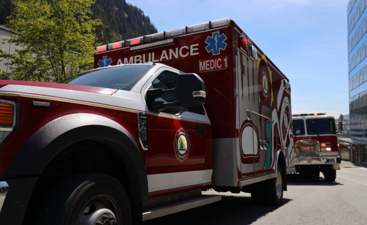 An ambulance in downtown Juneau in May, 2023. (Clarise Larson/KTOO)