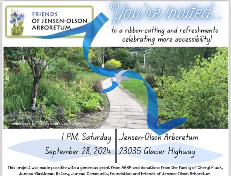 poster of the The accessibility path ribbon cutting ceremony at Jensen-Olsen Arboretum will take place on Saturday, Sept. 28 at 1:00 p,m,