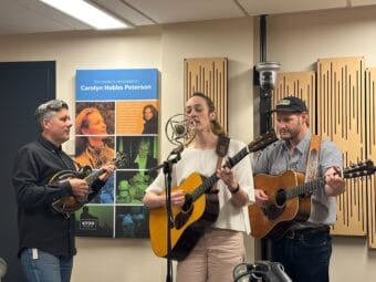 Muskeg Collective performing at the Myrtle Microphone in Studio 2K at KTOO (Bostin Christopher/KTOO)