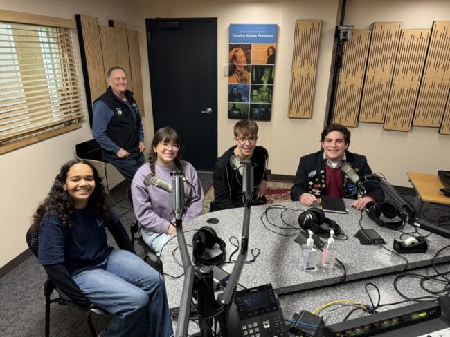 Rotary Youth Exchange Students in Studio 2K during Juneau Afternoon on Oct. 24, 2024. (Jaime Waste/KTOO)