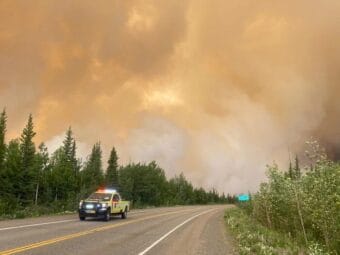 Smoke from the Bear Creek Fire near Mile 270 of the Parks Highway on Saturday, June 21, 2025.