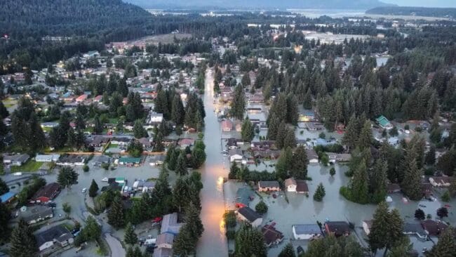 The record-breaking 2024 glacial lake outburst flood in the Mendenhall Valley. (Photo courtesy of Rich Ross)