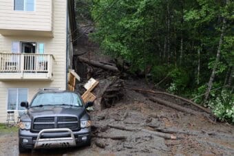 A landslide on Gastineau Avenue in Juneau on July 14, 2024. (Photo by Clarise Larson/KTOO)